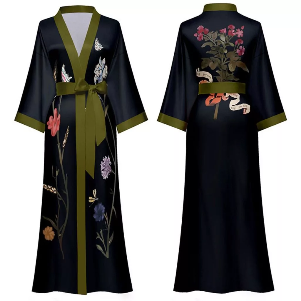 sleepwear kimono, nightwear kimono, nightwear kimono robe, kimono gown, satin gown, kimono long robe